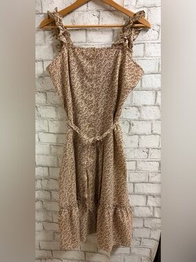 Vintage Handmade Button-Front Cream Midi Dress with Burgundy Floral Print